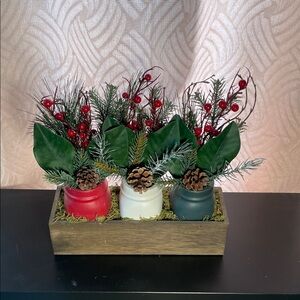 Festive Candle Holder Set with Red, White, and Green Accents